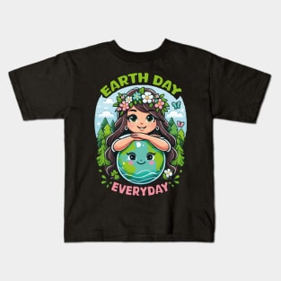 Earth Day Everyday Save the Planet Girl Cute Earth Day 2024 Kids T-Shirt